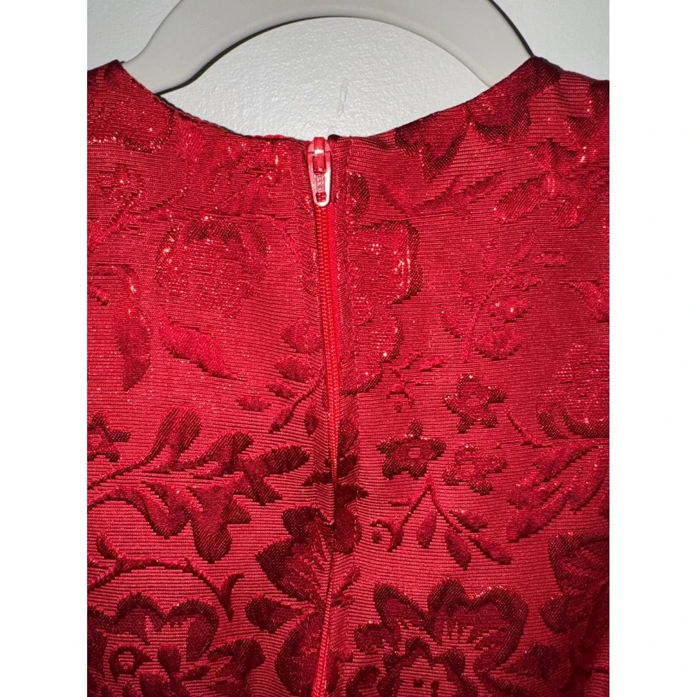 Wonder Nation Girls Red Metallic Floral Jacquard Holiday Dress Size 6